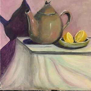 Original hand painted still, life, teapot, colorful wall art
